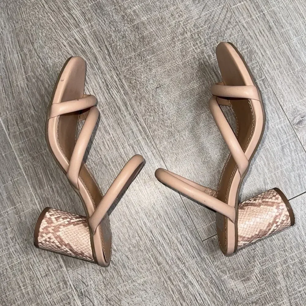 DV DOLCE VITA Women’s Myla Nude Faux Snakeprint Strappy Block Heel Sandals